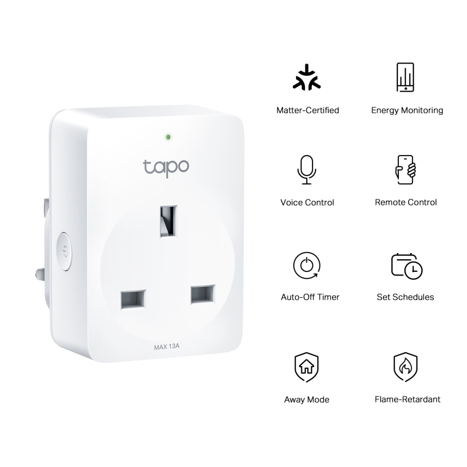 TP-Link Tapo P110M умная розетка, 13A, 2990W, 2.4GHz WiFi, Matter, контроль энергии, компактная (Tapo P110M)