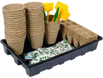 Flo dīgšanas paplātes komplekts 90360, 63 gab, 45 mm, papīra mīkstums, PP, EP, sējeņiem, paplāte x5, puķpods x38, marķieris x15 (90360)