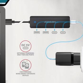 HUE-C2A HUB 4-portowy 5gbps 2x USB-A 2x USB-C, USB-C power in, kabel Type-A 19cm (HUE-C2A)