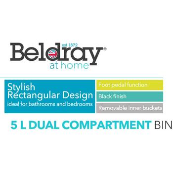 Beldray Мусорное ведро с двумя отделениями LA035235BLKFEU7, 5л, 2 отделения, черный, нержавеющая сталь, крышка, педаль (LA035235BLKFEU7)