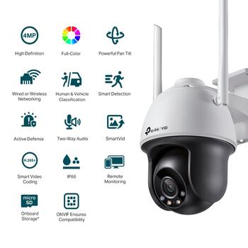 VIGI 4MP уличная цветная Wi-Fi Pan Tilt сетевую камеру, TP-Link, VIGI C540-W, 4 MP, 4 мм, IP66, H.265+/H.265/H.264+/H.264 (VIGIC540-W(4MM))