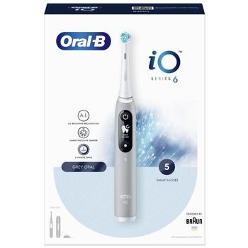Braun elektriskā zobu birste Oral-B iO 6 377269, 1 uzgalis, 5 režīmi, 1 ātrums, spiediena sensors, taimeris, Bluetooth (iO6 Grey Opal)