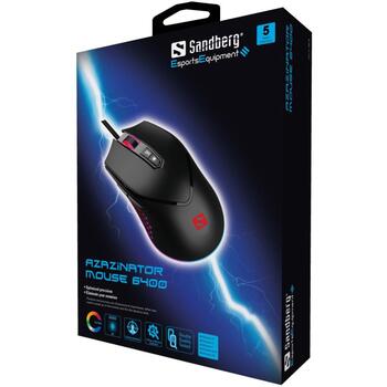 Sandberg Azazinator мышь 640-20, 6400 DPI, 7 кнопок, USB Type-A, 1,5 м кабель, черный, кнопки, подсветка (640-20)