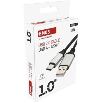 Emos Uzlādes un datu kabelis SM7025BL, 1m, melns, 2.0, A spraudnis - C spraudnis, 18W, 3A, 480Mbit/s (SM7025BL)