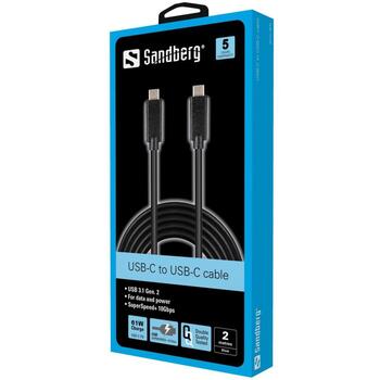 Sandberg USB-C к USB-C 2м 136-09, 2м, USB C, USB C, USB 3.2 Gen 2 (3.1 Gen 2), мужской/мужской, черный (136-09)