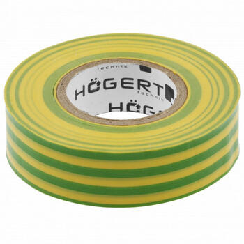 Hogert HT1P286 изоляционная лента, желто-зеленая, 20м, 19мм, 0.13мм, 0.39кВ/мм, от -20°C до +60°C, водонепроницаемая (HT1P286)
