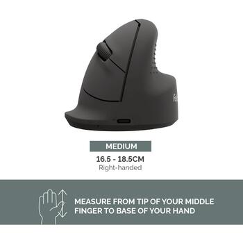 Fellowes Breyta vertikālā bezvadu pele 100143579, 1600 DPI, Bluetooth + USB Type-C, optiskā, ergonomiskā, labročiem, melna (100143579)