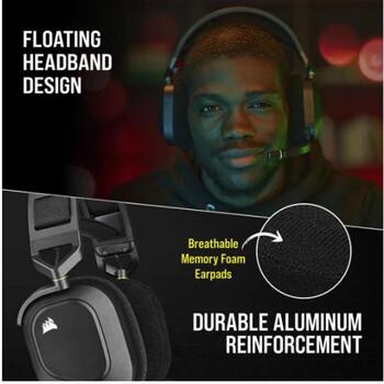 Corsair spēļu austiņas HS80 RGB CA-9011235-EU, 50 mm, 32 Ohm, 20-40000 Hz, 2.4 GHz, 20 h, Dolby Atmos, RGB, mikrofons (CA-9011235-EU)