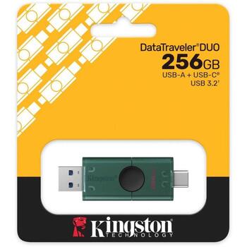 Kingston USB флеш-накопитель DataTraveler Duo DTDEG2/256GB, 256 GB, USB Type-C/Type-A, черный/зеленый, инновационный дизайн (DTDEG2/256GB)