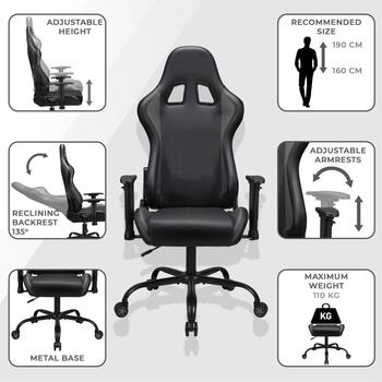 Subsonic Игровое Кресло SA5609-D2, черный/белый, синтетическая кожа, 3 класс, 90°-135°, регулировка высоты +/-10см, 120кг (SA5609-D2)