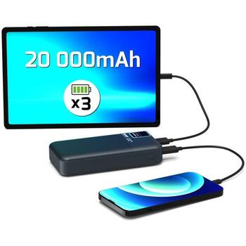 Port Connect Внешний аккумулятор Enduring 907002, 20000 мАч, 74 Втч, 5 В, 2.1 А, Li-Poly, 2x USB-A, 1x USB-C, ЖК-дисплей, синий (907002)