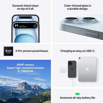 Apple Мобильный телефон 15 MTP03PX/A, 128 ГБ, 6.1