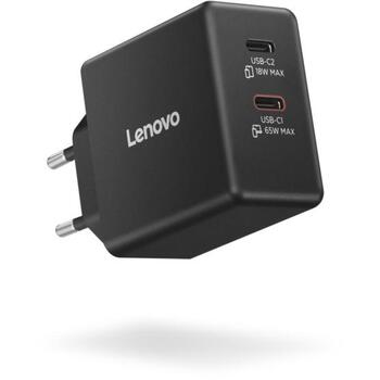 Lenovo strāvas adapteris Dual USB-C 65W GaN G0A6065BEU, 65 W, USB-C, GaN tehnoloģija, 2 USB porti (G0A6065BEU)