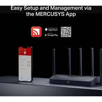 Mercusys беспроводной маршрутизатор MR47BE, 9300 Mbit/s, 4 порта, Три диапазона (2.4 GHz / 5 GHz / 6 GHz), 6 антенн, WPA3 (MR47BE)