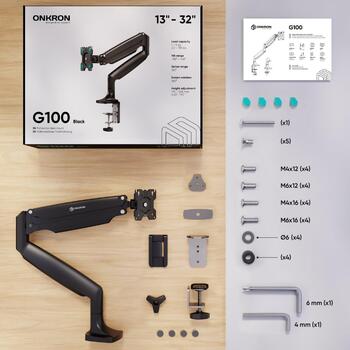 Onkron крепление для монитора G100-B, размер экрана 33-81.3 см, грузоподъемность 9 кг, VESA 75x75, 100x100 мм, наклон +45° ~ -90° (G100-B)
