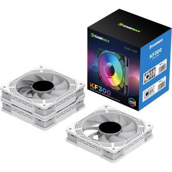 Gamemax Korpusa ventilators KF300 WH, 120mm, 31.21 dBA, 44.35 cfm, 800-1600 rpm, PWM atbalsts, ARGB ventilators (KF300 WH)