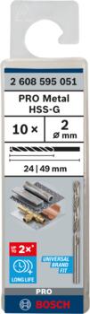 HSS-G urbji metālam 2.0mm, 10gab., Urbjmašīnām/skrūvgriežiem PRO METAL HSS-G STANDARTA SPIRĀLVEIDA URBJA GARUMS, 2608595051, BOSCH (2608595051)