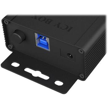 Raidsonic USB centrmezgls IB-HUB1703-QC3, 7x USB 3.0, AC 120/230 V, melns, QC 3.0 uzlāde, sienas stiprinājums (IB-HUB1703-QC3)