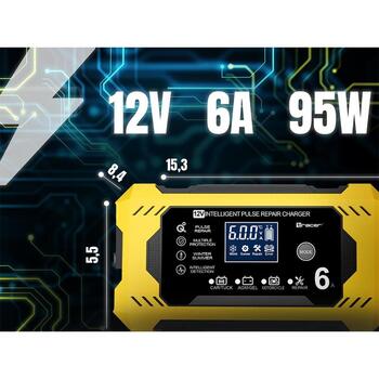 Tracer Akumulatora lādētājs TRABAT47776, 12V, 6A, LED/LCD, automātiskā uzlāde, pārlādēšanas aizsardzība (TRABAT47776)