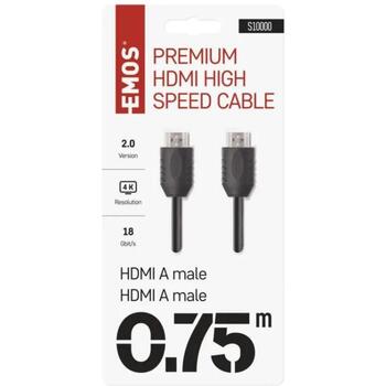Emos Высокоскоростной HDMI 2.0 кабель S10000, 0,75 м, 18 Гбит/с, 4K, разъем A – разъем A, Ethernet, ARC, поддержка 3D (S10000)