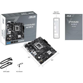 Asus Mātesplate PRIME H610M-K, LGA 1700, DDR5, 2 DIMM, 1 M.2, PCIe 4.0, 4 SATA III, 1 HDMI, 1 Gb Ethernet (PRIMEH610M-K)