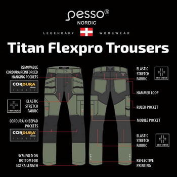 Pesso Titan Flexpro C56 KD125Z_C56, зеленые, 320г/м², Cordura, 4-сторонняя растяжимость, карманы для наколенников, съемные карманы (KD125Z_C56)