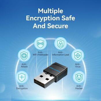 Vention USB adapteris 2.4G/5G KDSB0, 433 Mbit/s, WLAN, 802.11a/b/g/n/ac, 128-bit WEP, Plug and Play, melns (KDSB0)