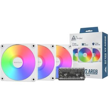 Montech Вентилятор для корпуса GF120 V2 ARGB PWM 3I1(W), 120mm, 1600RPM, 73.1cfm, HDB, RGB контроллер в комплекте (GF120 V2 ARGB PWM 3I1(W))