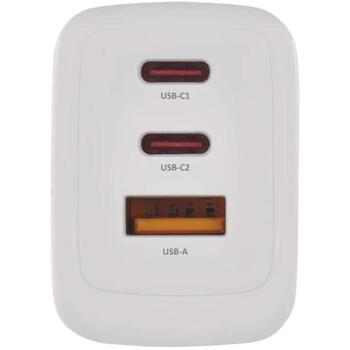 Emos Универсальное USB настенное зарядное устройство GaN V05G65, 65 W, 100–240 V, 3x USB, быстрая зарядка, защита от перегрузки (V05G65)