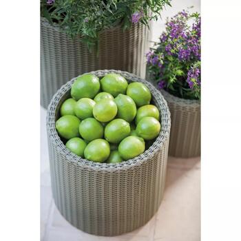 Keter Medium Cylinder Planter 29197835, 36x36x37,3см, светло-серый, дизайн ротанг, устойчив к погоде (29197835)