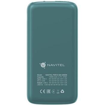 Navitel PWR10 MX Green, 10000mAh, 3.7V, 37Wh, 2xUSB-A, divvirzienu USB-C, mikro-USB, aizsardzība pret pārlādēšanu (PWR10 MX Green)