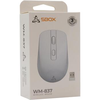 Sbox Мышь WM-837W, 4D, 1600 DPI, 2x AAA, 10m, RF 2.4 GHz, офисная, белая, 51g (WM-837W)