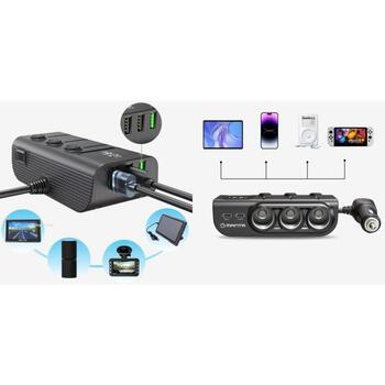 Manta Auto lādētājs MCC201T, 12-24V, 1306W, 3x USB-A, 2x USB-C, PD 36W, QC 3.0, LED displejs (MCC201T)