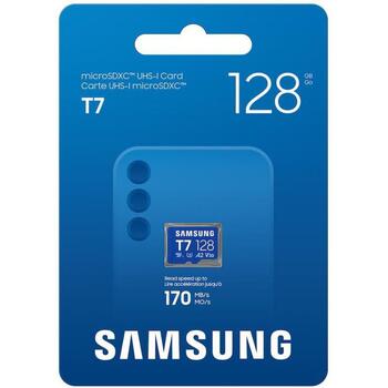 Samsung microSD карта T7 128GB MB-MB128T/WW, 170MB/s, UHS-I, V30, A2, водонепроницаемая, термостойкая, рентгенозащитная (MB-MB128T/WW)