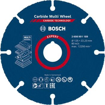 Cietmetāla disks 125 x 1 x 22,23 mm, Mazām leņķa slīpmašīnām EXPERT CARBIDE MULTI WHEEL GRIEZĒJDISKS, 2608901189, BOSCH (2608901189)