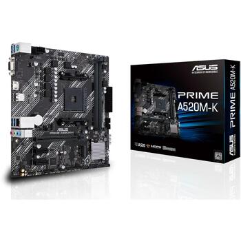 Asus Mātesplate PRIME A520M-K, AM4, DDR4, 64 GB, 1 x M.2, 4 x SATA III, 4 x USB 3.2 Gen 1, 7.1 kanālu audio (PRIMEA520M-K)