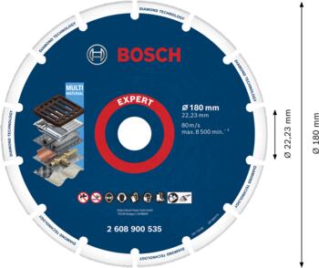 Dimanta disks Metalālam 180x22.23mm, Lielām leņķa slīpmašīnām ar fiksācijas uzgriezni EXPERT DIAMOND METAL WHEEL GRIEZĒJDISKS, 2608900535, BOSCH (2608900535)