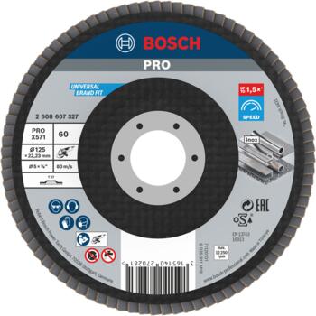 Slīpp.slīpšķ.metālam top D=125 mm, K 60, 1 gab., Mazām leņķa slīpmašīnām PRO X571 VĒDEKĻVEIDA DISKS, 2608607327, BOSCH (2608607327)