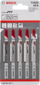 5 figūrzāģa asmeņi T 102 D, Clean for PP, Figūrzāģiem PRO PLASTICS PP CLEAN T102D FIGŪRZĀĢA ASMENS, 2608667444, BOSCH (2608667444)