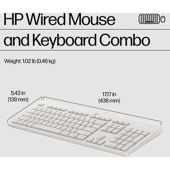 HP 225 проводной комплект мыши и клавиатуры AW5S6AA#ABB, USB, 1200 DPI, оптическая, 3 кнопки, полноразмерная, белый, 1.8 м (AW5S6AA#ABB)