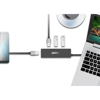 Emtec USB centrmezgls ECHUBT620A, 4 porti, USB 3.1 Gen1, MicroUSB, kompakts dizains (ECHUBT620A)