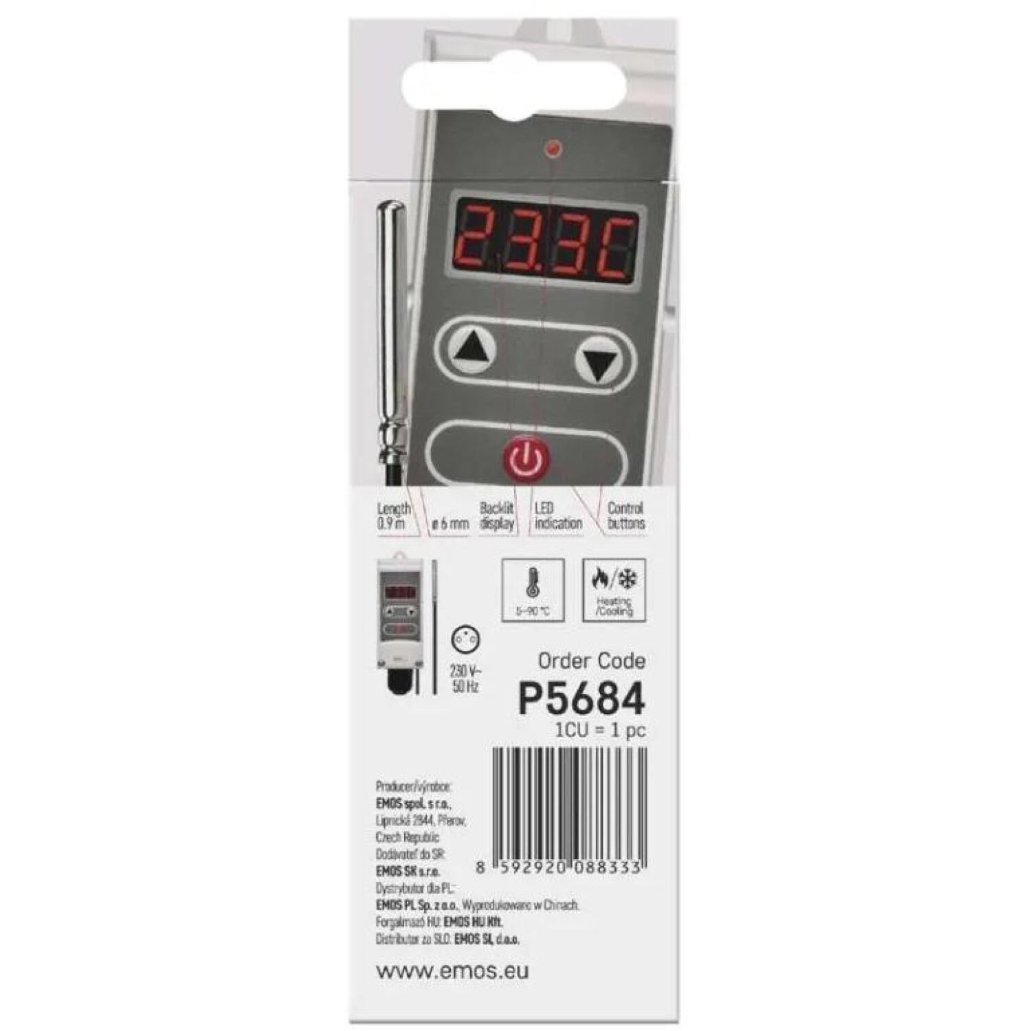 Emos Капиллярный термостат P5684, 230V AC, 50Hz, 0,9m капиллярный датчик, ручной, белый (P5684)
