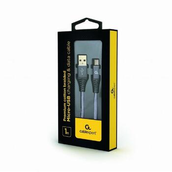 Gembird kabelis USB2 uz Micro-USB 1m, balts/pelēks, USB micro-B (vīriešu), USB Type-A (vīriešu) (CC-USB2B-AMMBM-1M-WB2)