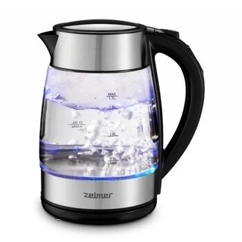 Zelmer ZCK8026 электрический чайник, 71504818P, 1.7л, 2200Вт, 4 темп., стекло/нерж. сталь, черный/прозрачный, автоотключение (71504818P)