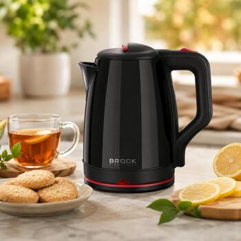 Brock WK 5518 BK чайник, 2,0л, 1500Вт, 360° основание, черный, нержавеющая сталь, двойные стенки, скрытый нагревательный элемент (WK 5518 BK)