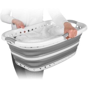 Beldray LA072979PGRYFEU7 Collapsible Hip Hugger Laundry Basket 37L, White/Grey (LA072979PGRYFEU7)