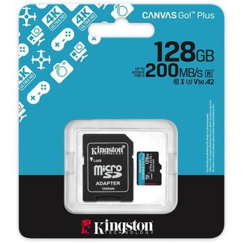 Kingston Kārta SDCG4/128GB, 128 GB, 200 MB/s, A2, U3, V30, SD adapteris, exFAT, UHS-I, Class 10 (SDCG4/128GB)