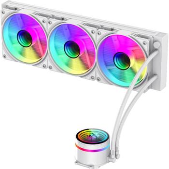 Gamemax procesora šķidruma dzesētājs ICEBURG 360 INFINITY WH, 1.125kg, 2.575kg, 300W TDP, 800-2000rpm, 32dBA, 120mm ventilators (ICEBURG 360 INFINITY WH)