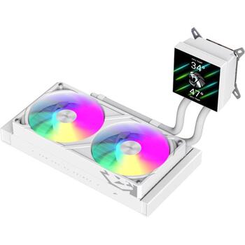 Gamemax procesora dzesētājs GLACIER 240 LCD WH, 240 mm, 85.82 cfm, TDP līdz 280W, ARGB ventilators (GLACIER 240 LCD WH)