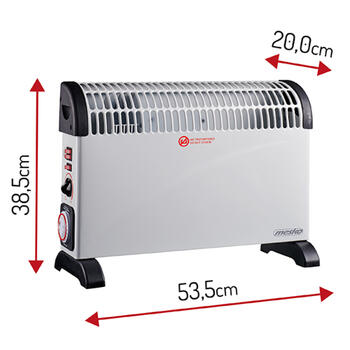 Efektīvs konvektora sildītājs ar taimeri un turbo ventilatoru 2000 W 3 jaudas līmeņi līdz 24 m² balts MS7741w Mesko (MS 7741 white)